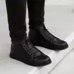 نیم بوت مردانه مشکی بندی و زیپی روسی