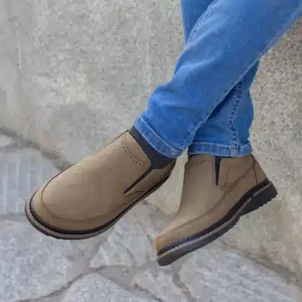 کفش مردانه رسمی و روزمره کرم طوسی بغل کش