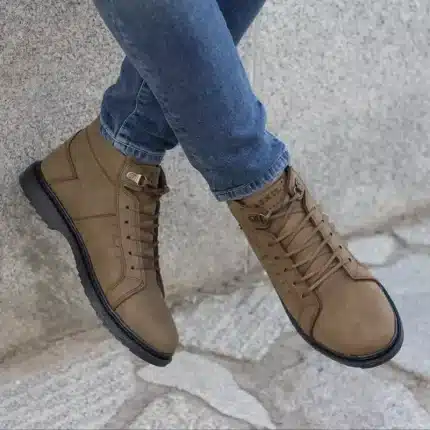 نیم بوت مردانه کرمی بندی روزمره کلاسیک