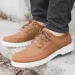 کفش مردانه ونس بندی کژوال عسلی و زیره سفید